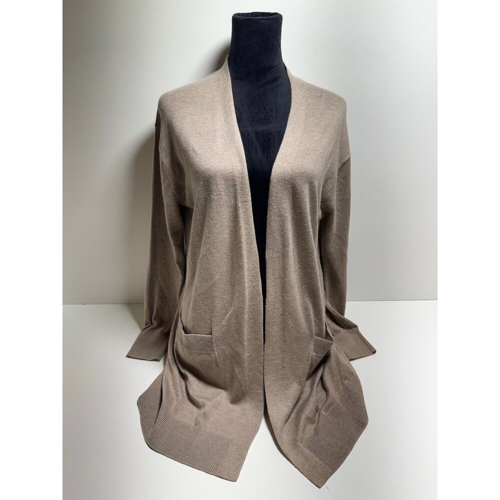 Cashmere Luxury Blend Cardigan Taupe Sz Medium Open Front Pockets